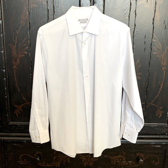 Men’s White Van Heusen Collared Fitted Dress Shirt Size Large 16.5 Neck 32/33 - Picture 1 of 6